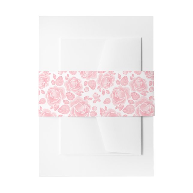 Blush Pink Floral Rose Wedding Invitation Belly Band (Front Example)