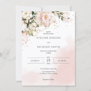 Blush Pink Floral Roses Boho Wedding Invitation