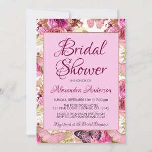 Blush Pink Floral Roses Bridal Shower Monogram Invitation