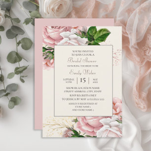 Blush Pink Floral Roses Cream Bridal Shower Invitation