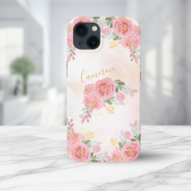 Blush Pink | Floral Roses Elegant Add Your Name Case-Mate iPhone Case (Blush Pink | Floral Roses Elegant Add Your Name Case-Mate iPhone Case)