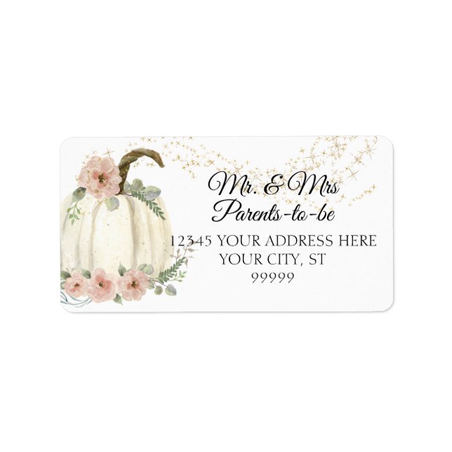 Blush Pink Floral Roses Gold Pumpkin Address Label (Front)