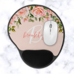 Blush Pink Floral Roses Script Monogram  Gel Mouse Mat<br><div class="desc">This elegant personalised mouse pad features a monogram and first name in modern pink and white script on a blush pink background. A lush arrangement of blush pink roses and greenery adorns the top border.</div>