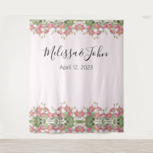 Blush Pink Floral Roses Wedding Backdrop Tapestry