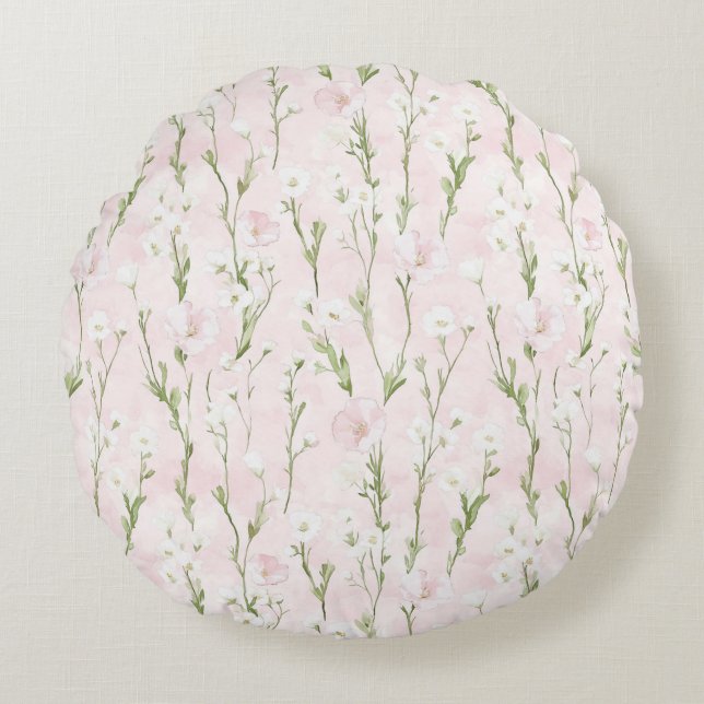 Blush Pink Floral  Round Cushion (Front)