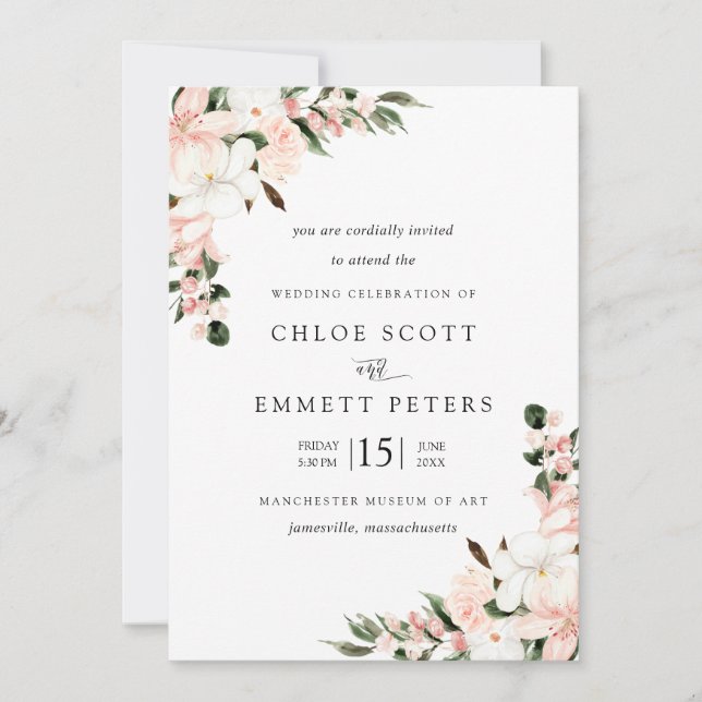 Blush Pink Floral Rustic Floral Wedding Invitation (Front)