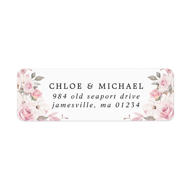 Blush Pink Floral Rustic Wedding Return Address (Front)