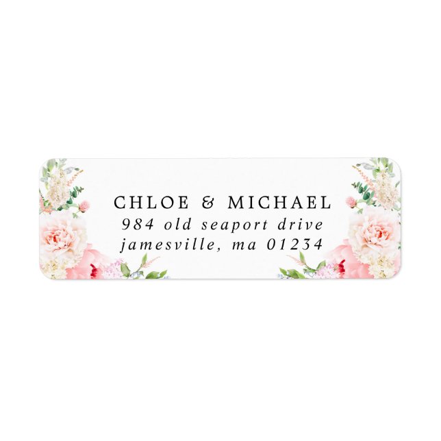 Blush Pink Floral Rustic Wedding Return Address (Front)