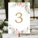Blush Pink Floral Sage Gold Wedding Bridal Shower Table Number<br><div class="desc">Personalise this lovely wedding / birthday party / bridal shower / baby shower table number card easily and quickly, simply press the customise it button to further re-arrange and format the style and placement of the text.  Matching items available in store! (c) The Happy Cat Studio PS: Please place a...</div>