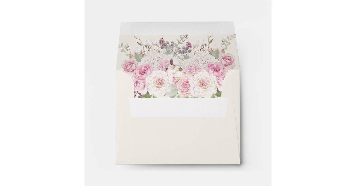 Blush Pink Floral Sage Green Cream Wedding Envelope | Zazzle
