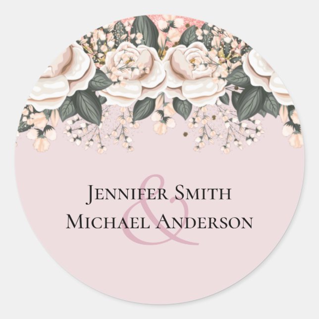 Blush Pink Floral Sage Wedding Budget Classic Round Sticker (Front)