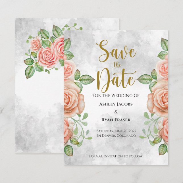Blush Pink Floral Save the Date (Front/Back)