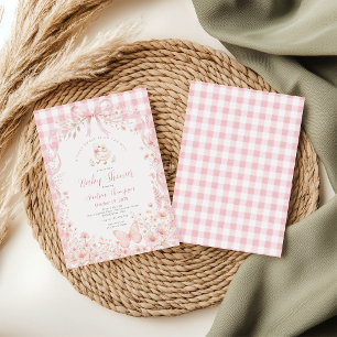 Blush Pink Floral Silly Goose Gingham Baby Shower Invitation