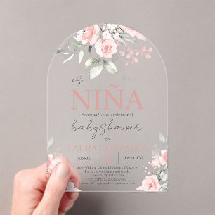 Blush Pink Floral Spanish Baby Shower Girl Acrylic Invitations