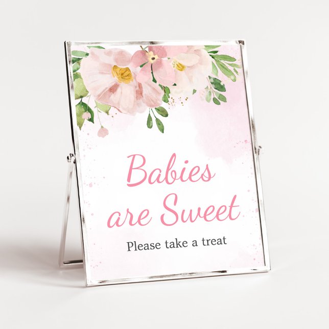 Blush Pink Floral Spring Babies are Sweet Poster (Blush Pink Spring Floral Baby Shower Babies are Sweet Sign)