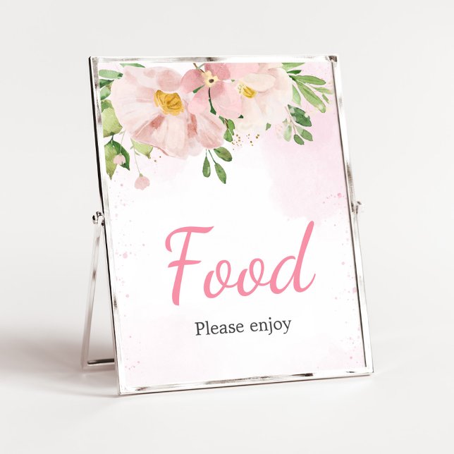 Blush Pink Floral Spring Baby Shower Food Poster (Blush Pink Spring Floral Baby Shower Food Sign)