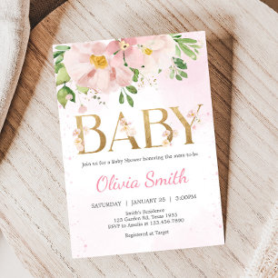 Blush Pink Floral Spring Baby Shower Invitation