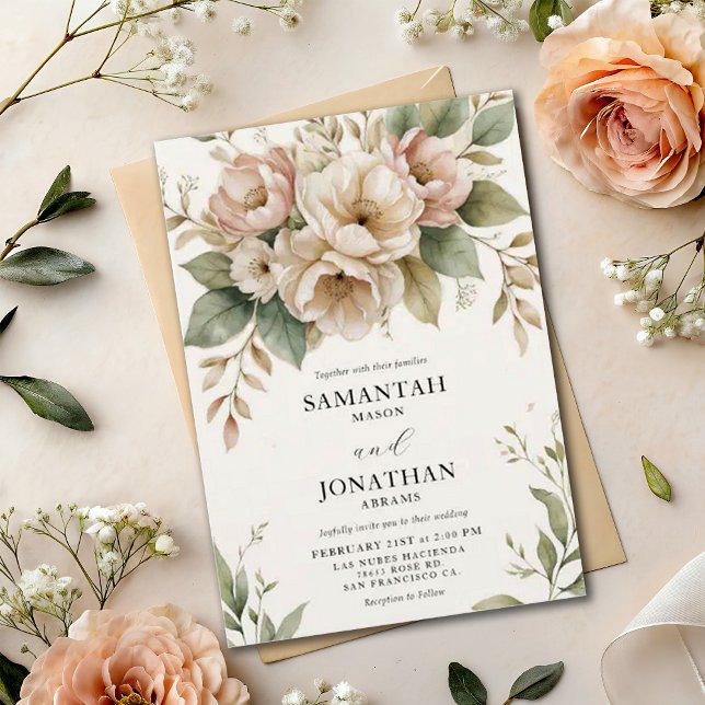 Blush Pink Floral Spring Elegance Wedding Invitation (Creator Uploaded)
