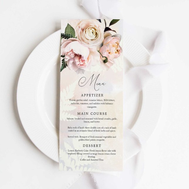Blush Pink Floral Spring Garden Wedding Menu (Creator Uploaded)