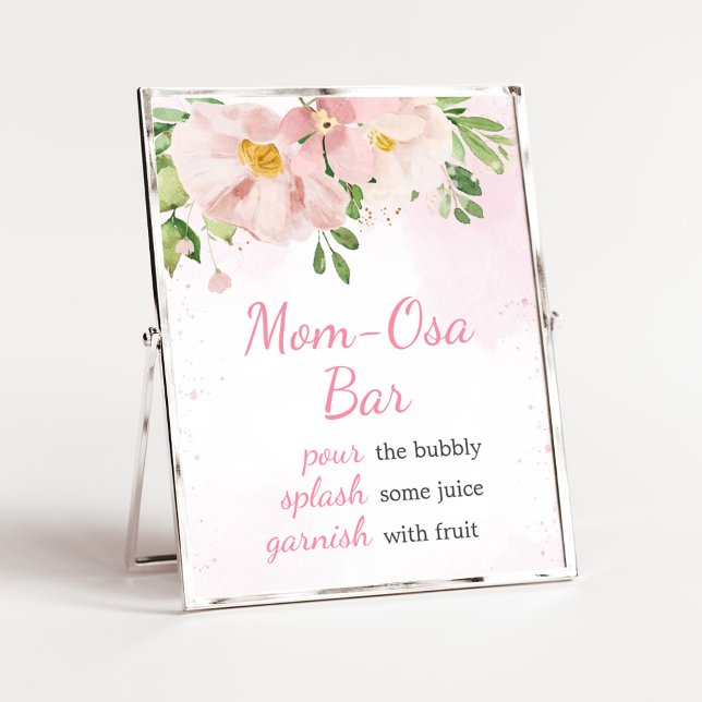 Blush Pink Floral Spring Mum Osa Bar Poster (Blush Pink Spring Floral Baby Shower Mom Osa Bar Sign)