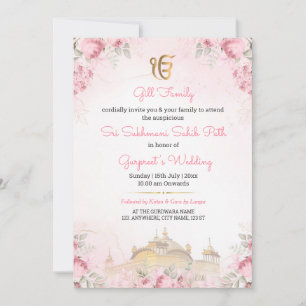 Blush Pink Floral Sri Sukhmani Sahib Path Invite