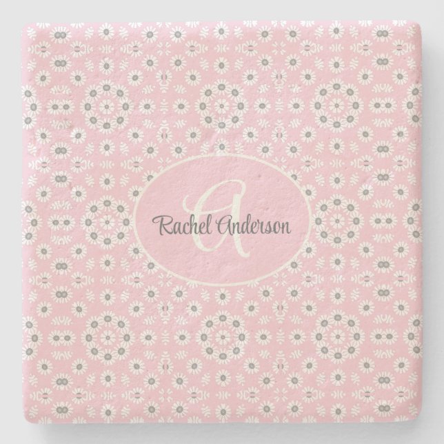 Blush Pink floral Stone Coaster (Front)