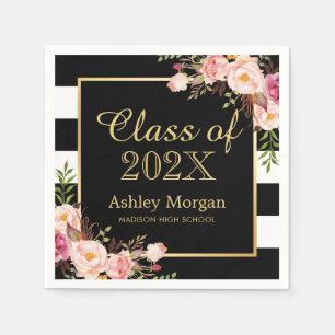 Blush Pink Floral Stripes Class of 2024 Graduation Napkin