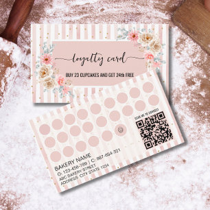 Blush Pink floral stripes cupcake Loyalty card