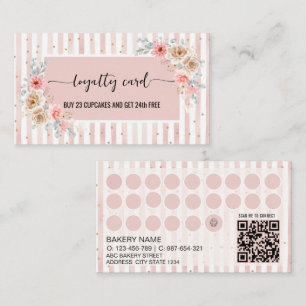 Blush Pink floral stripes cupcake Loyalty card
