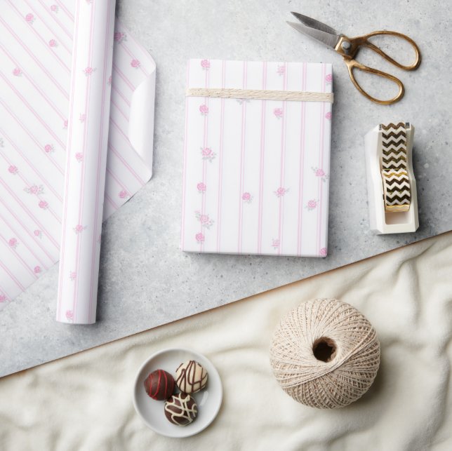 Blush Pink Floral Stripes  Wrapping Paper (Crafts)