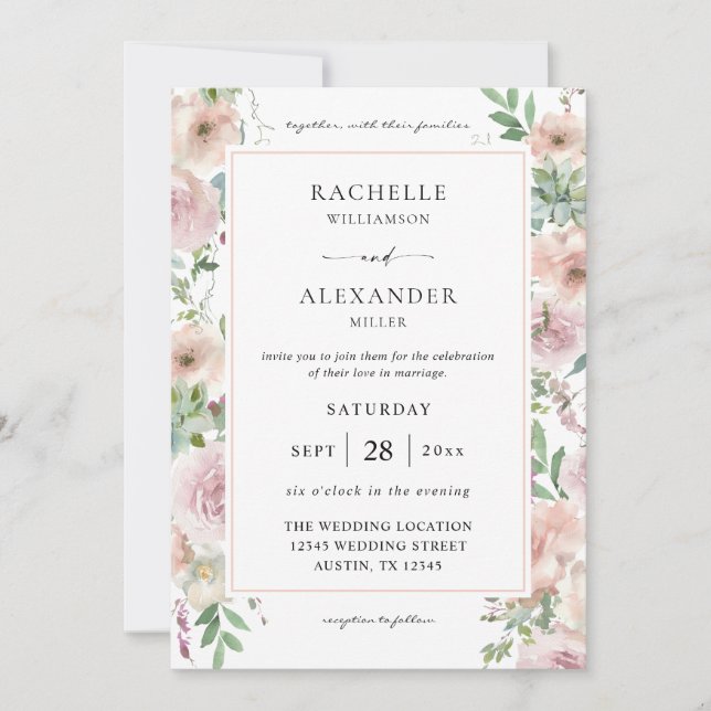 Blush Pink Floral & Succulent 2 Wedding Invitation (Front)