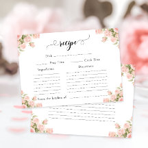 Blush Pink Floral Summer Bridal Shower Recipe Card