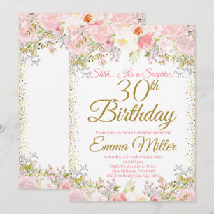 Blush Pink Floral Surprise 30th Birthday Invitation