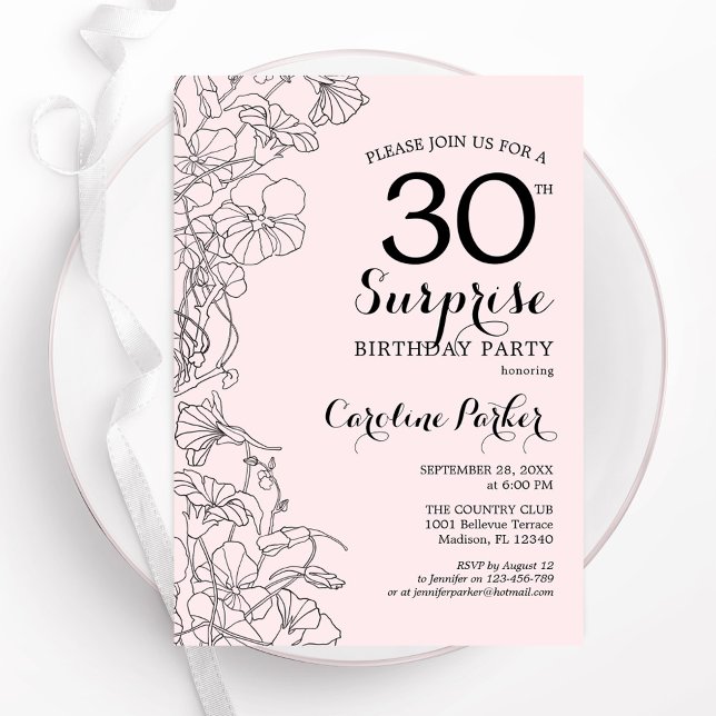 Blush Pink Floral Surprise 30th Birthday Party Invitation (Creator Uploaded)