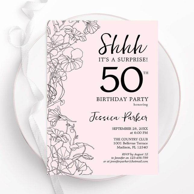 Blush Pink Floral Surprise 50th Birthday Invitation (Creator Uploaded)