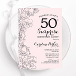 Blush Pink Floral Surprise 50th Birthday Party Invitation<br><div class="desc">Blush pink and black floral surprise 50th birthday party invitation. Elegant modern design featuring botanical accents and typography script font. Simple floral invite card perfect for a stylish female surprise bday celebration. Can be customised to any age. Printed Zazzle invitations or instant download digital printable template.</div>