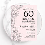 Blush Pink Floral Surprise 60th Birthday Party Invitation<br><div class="desc">Blush pink and black floral surprise 60th birthday party invitation. Elegant modern design featuring botanical accents and typography script font. Simple floral invite card perfect for a stylish female surprise bday celebration. Can be customised to any age. Printed Zazzle invitations or instant download digital printable template.</div>