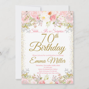 Blush Pink Floral Surprise 70th Birthday Invitation