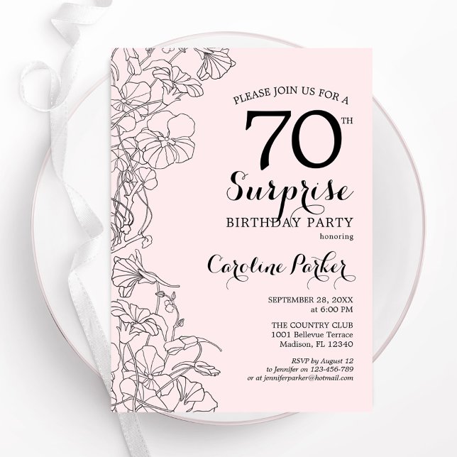 Blush Pink Floral Surprise 70th Birthday Party Invitation (Creator Uploaded)