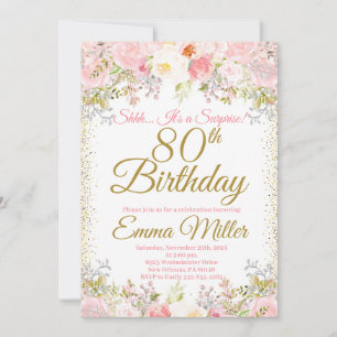 Blush Pink Floral Surprise 80th Birthday Invitation