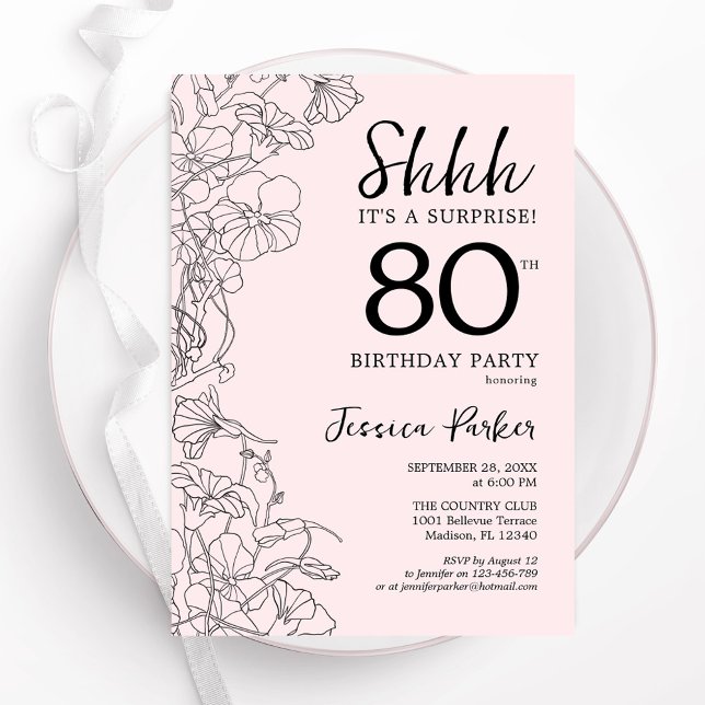 Blush Pink Floral Surprise 80th Birthday Invitation (Creator Uploaded)