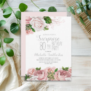 Blush Pink Floral Surprise 80th Birthday Invitation