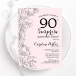 Blush Pink Floral Surprise 90th Birthday Party Invitation<br><div class="desc">Blush pink and black floral surprise 90th birthday party invitation. Elegant modern design featuring botanical accents and typography script font. Simple floral invite card perfect for a stylish female surprise bday celebration. Can be customised to any age. Printed Zazzle invitations or instant download digital printable template.</div>