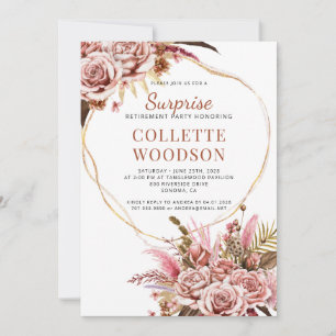 Blush Pink Floral Surprise Retirement Party Invitation