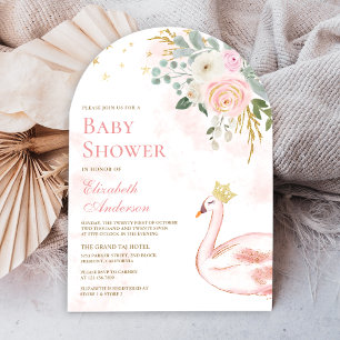 Blush Pink Floral Swan Princess Arch Baby Shower Invitation