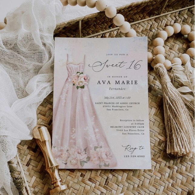 Blush Pink Floral Sweet 16 Birthday Invitation (Creator Uploaded)