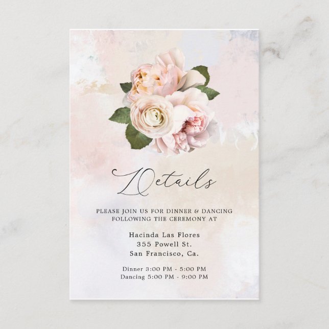 Blush Pink Floral Sweet 16 Details Enclosure Card (Front)