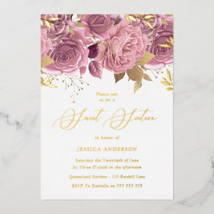 Blush Pink Floral Sweet 16 Party Gold