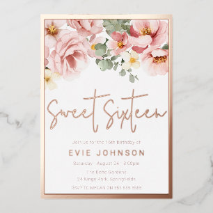 Blush Pink Floral Sweet 16 Party Rose Gold