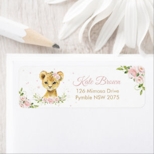 Blush Pink Floral Sweet Lion Cub Return Address